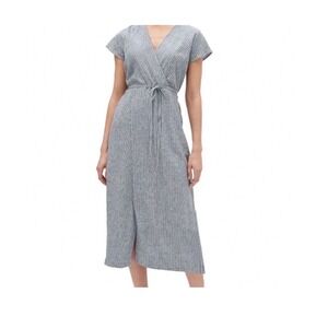 Banana Republic Women's Linen Chambray Striped Faux Wrap Maxi Dress Size 6 NWT
